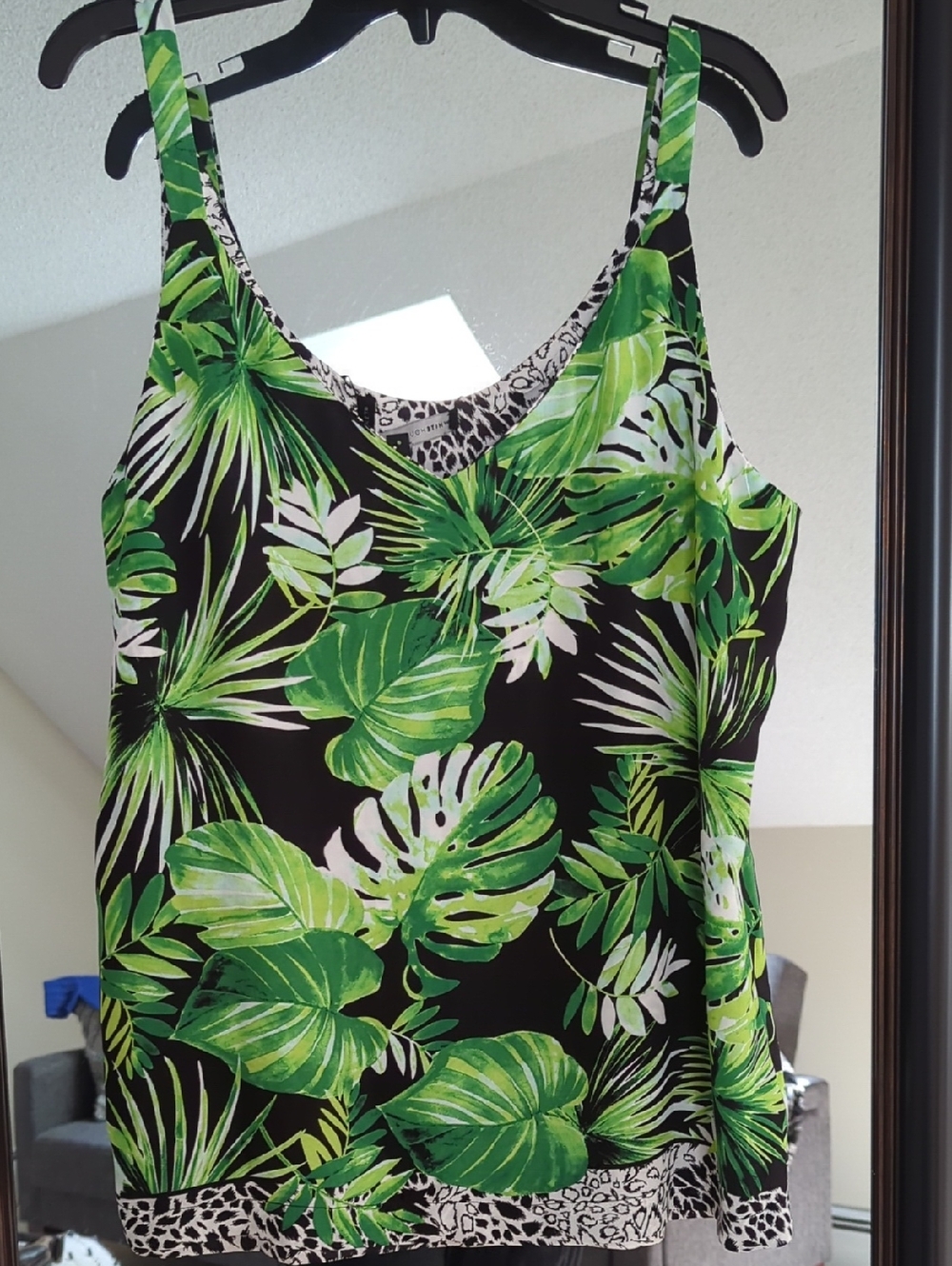 WHBM NWT Reversible Green Tropical Print/Animal Print Women's Tank Top Size M